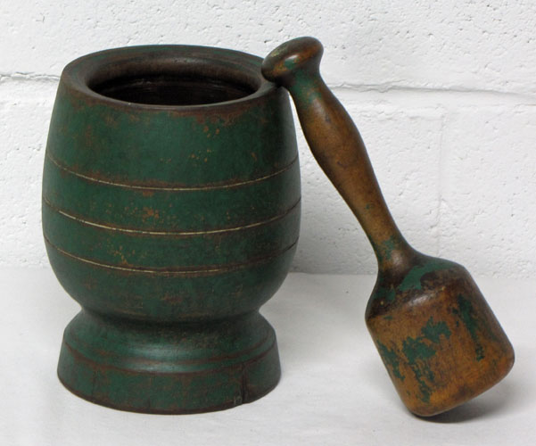 Large Green Painted Mortar and Pestle